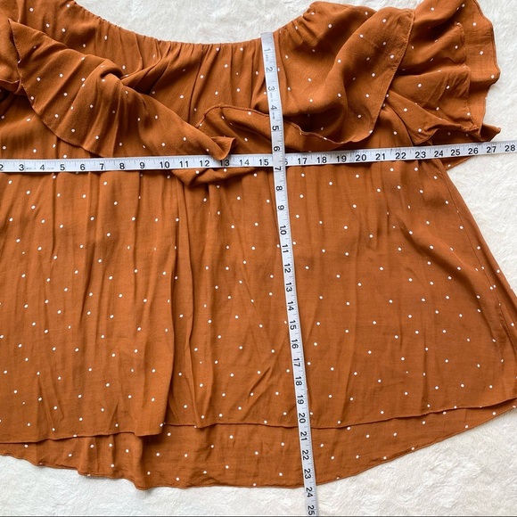 MLM label Maison Off Shoulder Burnt orange polka dot oversized top small - Picture 5 of 8